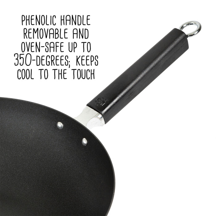 Joyce Chen Professional Series 12-Inch Carbon Steel Excalibur Nonstick Stir Fry Pan with Phenolic Handle