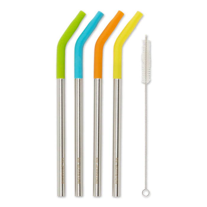 RSVP International Silicone Tip Straws & Cleaning Brush Set