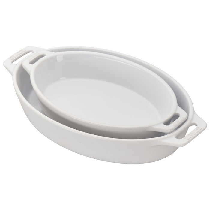 Staub Ceramic 2 Pc Oval Baking Dish Set in White