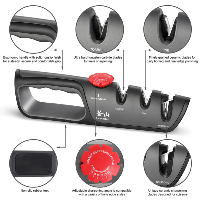 Cangshan 3-Stage Adjustable 14-24 Degree Professional Knife + Scissor Sharpener