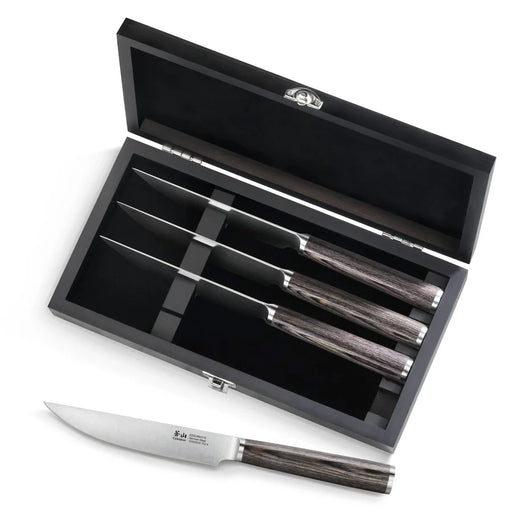 Cangshan 4 Pc Pakkawood Steak Knife Set with Wood Box