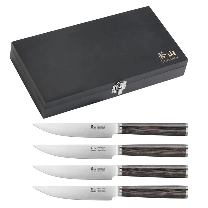 Cangshan 4 Pc Pakkawood Steak Knife Set with Wood Box