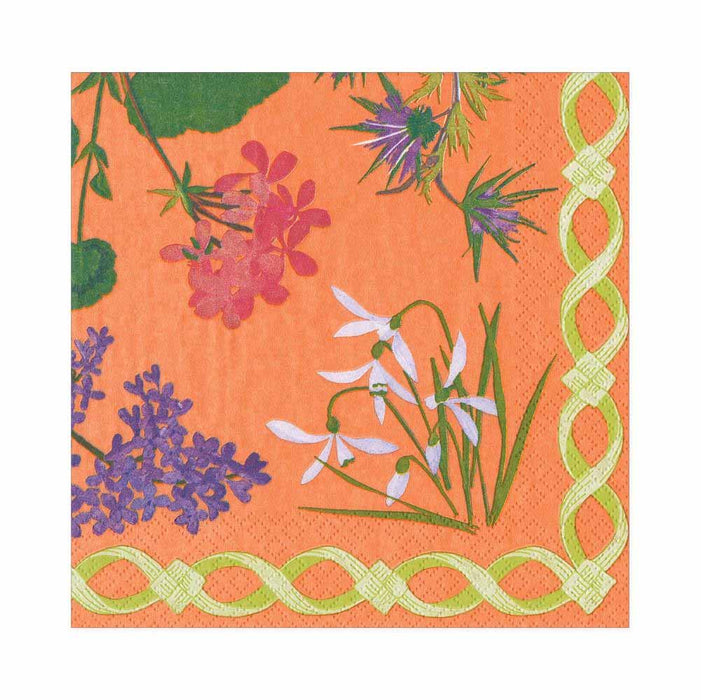 Caspari Mary Delany Flower Mosaics Paper Luncheon Napkins in Melon