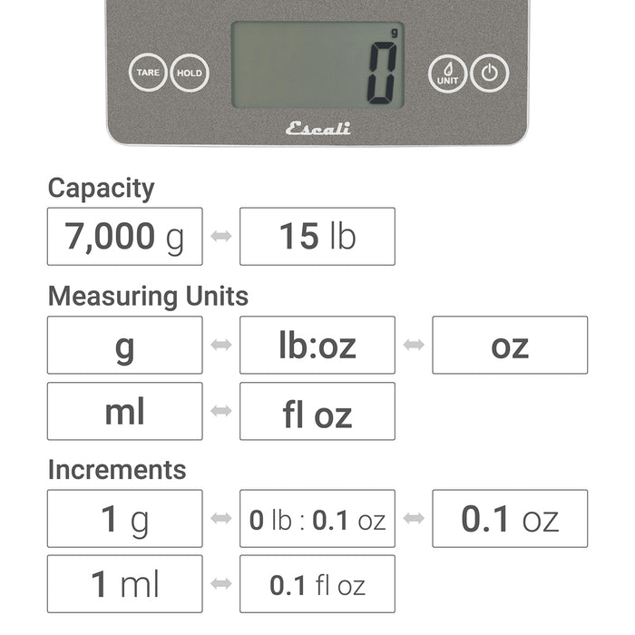 Escali Arti Glass Kitchen Scale Grey Storm