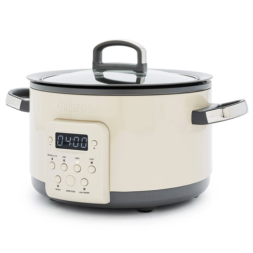 GreenPan Bistro 4 Quart Slow Cooker with In-Pot Browning in Macadamia