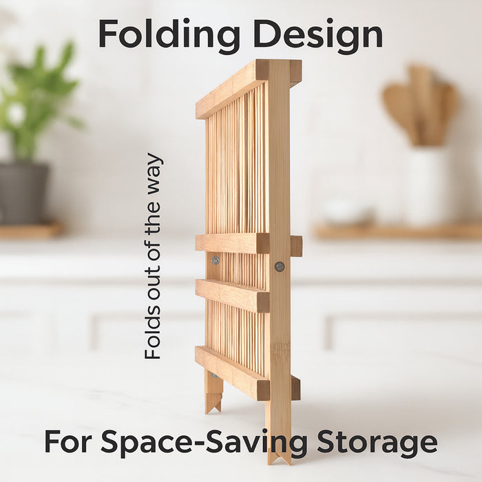 HIC Kitchen Bamboo Foldable Compact Dish Drying Rack