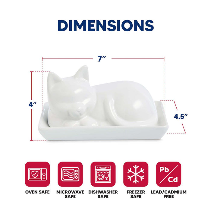 HIC Kitchen Porcelain Cat Butter Dish