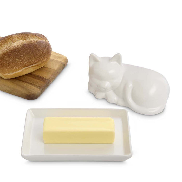 HIC Kitchen Porcelain Cat Butter Dish