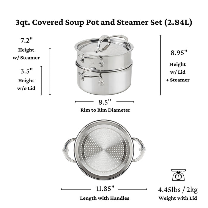 Hestan ProBond Luxe 3 Qt Polished Clad Stainless Steel Soup Pot & Steamer Set