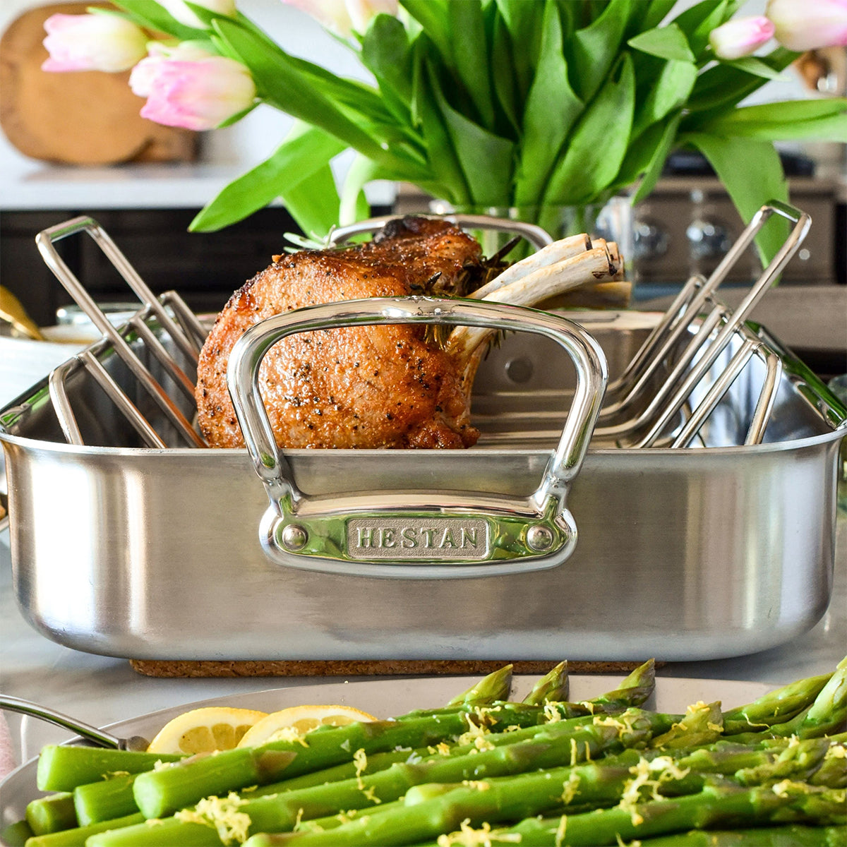 Hestan Provisions Brushed Clad Stainless Steel Roaster with Rack 14.5"