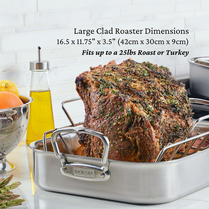 Hestan Provisions Brushed Clad Stainless Steel Roaster with Rack 16.5"