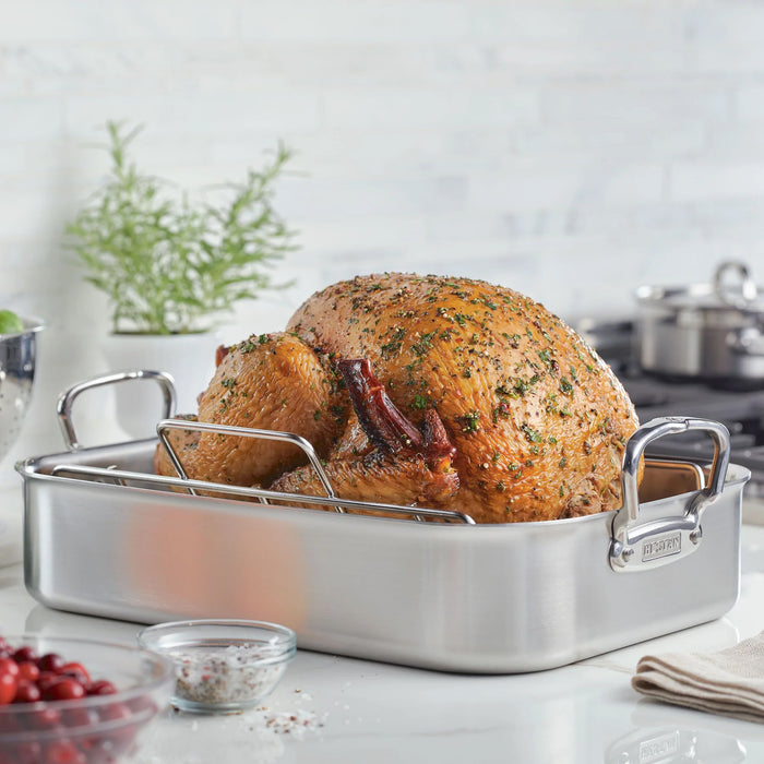 Hestan Provisions Brushed Clad Stainless Steel Roaster with Rack 16.5"