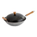 Joyce Chen Classic Series 14-Inch Uncoated Carbon Steel Flat Bottom Wok Set with Lid and Birch Handles, 4 Pieces
