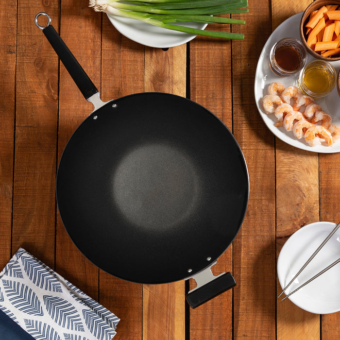 Joyce Chen Professional Series 14-Inch Carbon Steel Excalibur Nonstick Flat Bottom Wok with Phenolic Handles