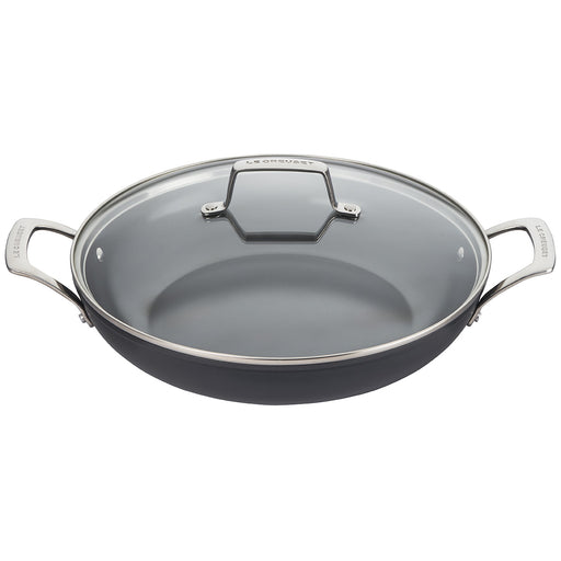 Le Creuset Essential Nonstick Ceramic 4 Quart Shallow Braiser with Glass Lid