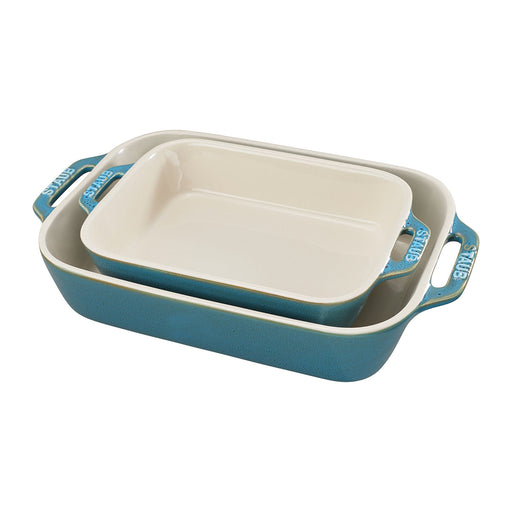 Staub 2 Pc Rectangular Baking Dish Set in Rustic Turquoise