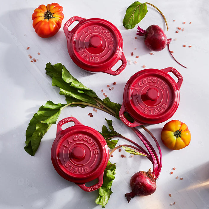 Staub Ceramic 3 Pc Mini Round Cocotte Set  in Cherry
