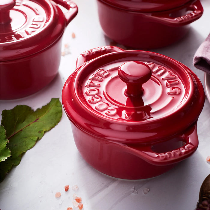 Staub Ceramic 3 Pc Mini Round Cocotte Set  in Cherry