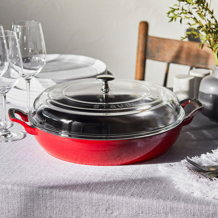 Staub Enameled Cast Iron 3.5 Qt Braiser with Glass Lid in Cherry Red