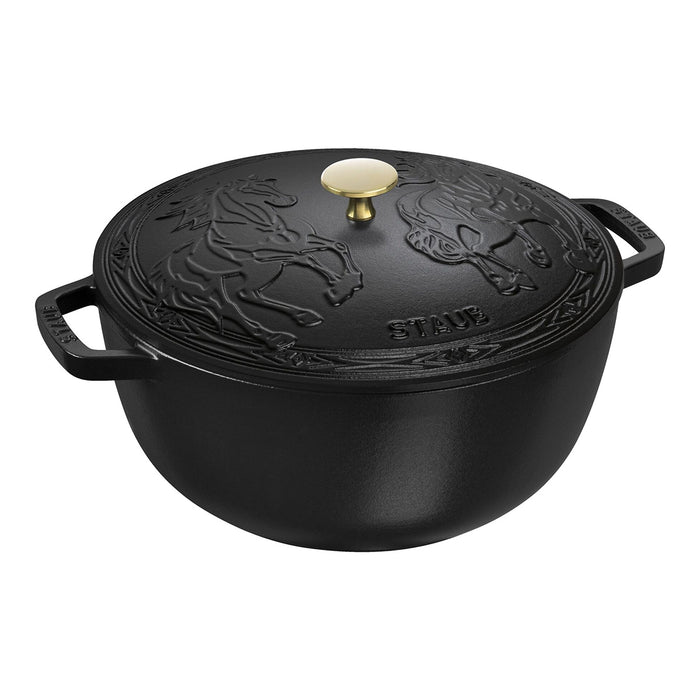 Staub Enameled Cast Iron 5.25 Qt Essential French Oven with Horse Lid in Black Matte