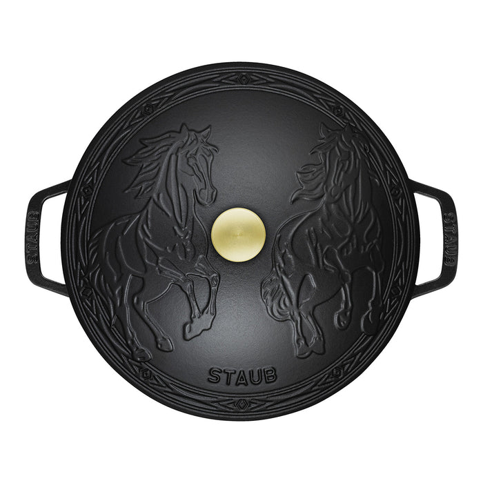 Staub Enameled Cast Iron 5.25 Qt Essential French Oven with Horse Lid in Black Matte
