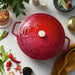 Staub Enameled Cast Iron 5.25 Qt Essential French Oven with Horse Lid in Cherry Red