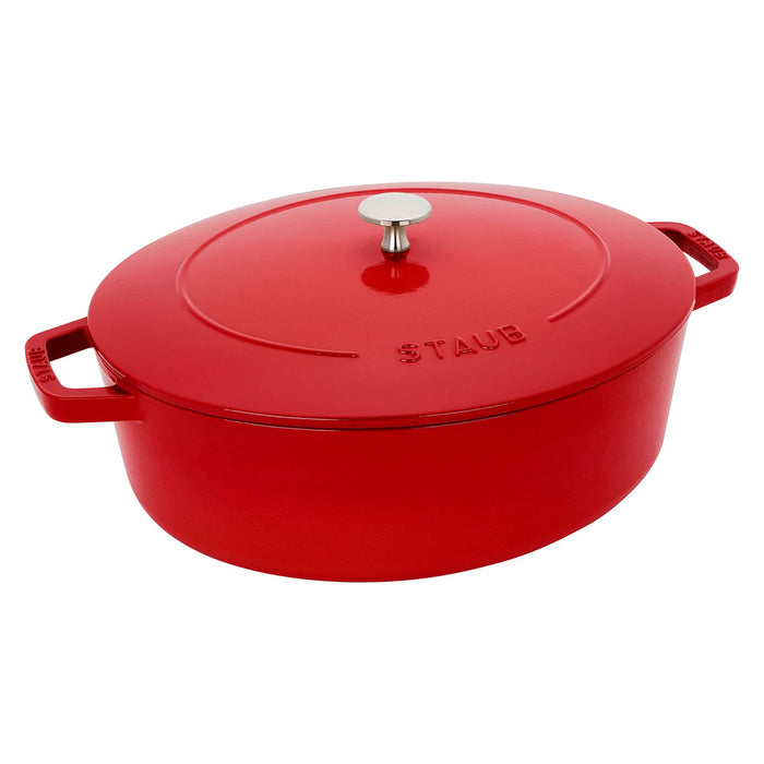 Staub Enameled Cast Iron 6.25 Quart Wide Oval Dutch Oven in Cherry Red