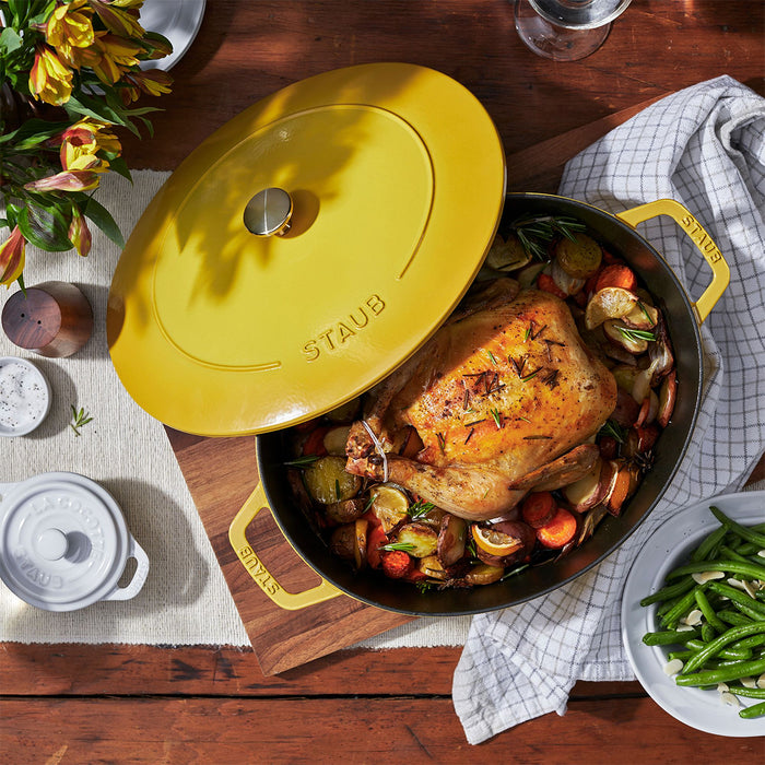 Staub Enameled Cast Iron 6.25 Quart Wide Oval Dutch Oven in Citron