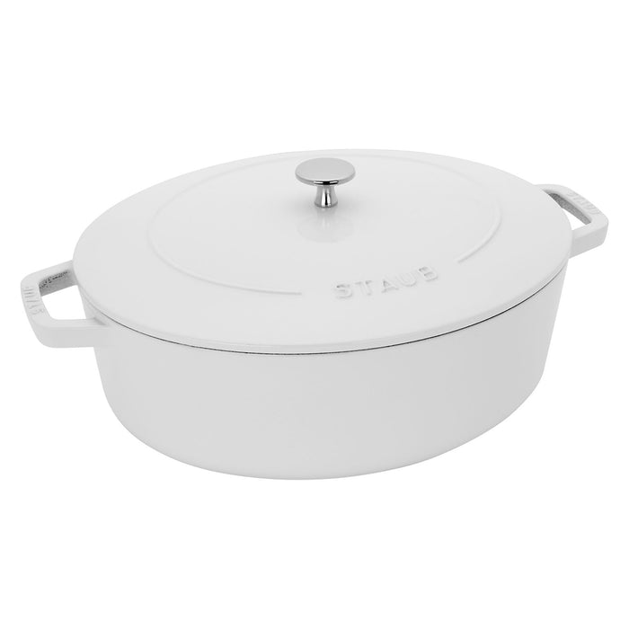 Staub Enameled Cast Iron 6.25 Quart Wide Oval Dutch Oven in White
