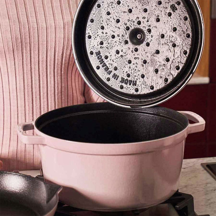 Staub Enameled Cast Iron 7 Quart Round Cocotte in Peony Pink