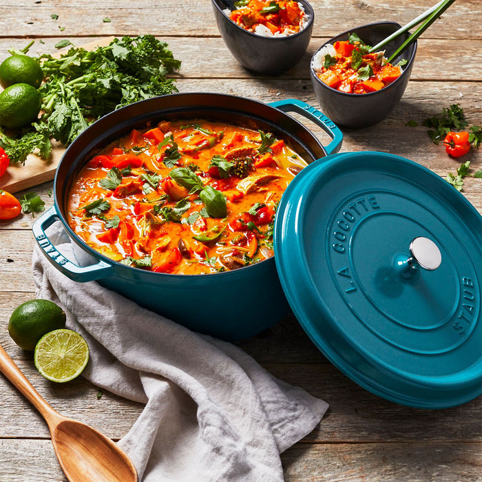 Staub Enameled Cast Iron 7 Quart Round Cocotte in Turquoise