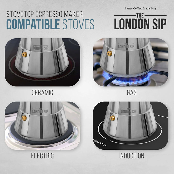 The London Sip Glass Stovetop Espresso Coffee Maker 6 Cup