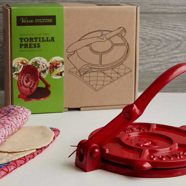 Verve Culture Tortilla Press Kit - Red Cast Iron with Servilleta