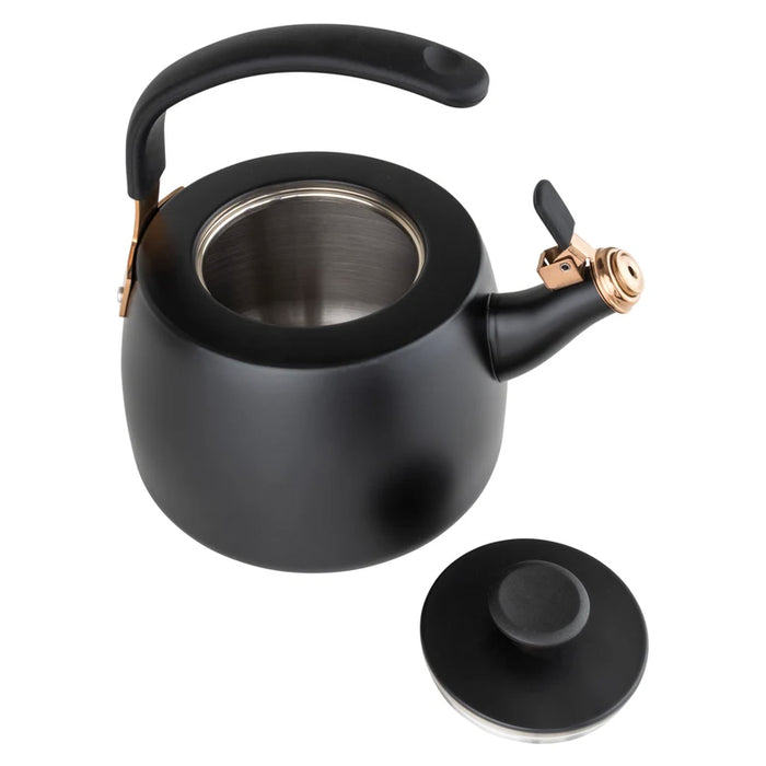 Viking 2.6 Qt Stainless Steel Modern Teakettle w/ 3-Ply Base Black & Rose Gold