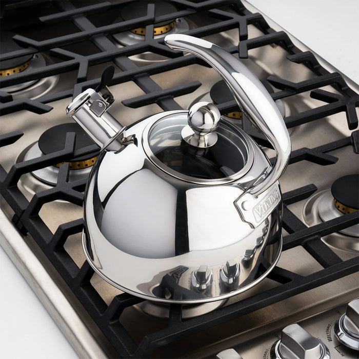 Viking 2.6 Qt Mirrored Stainless Steel Whistling Kettle with 3-Ply Base