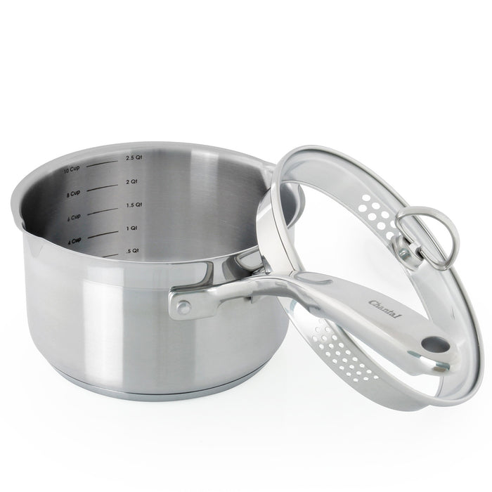 Chantal Induction 21 Steel 2.5 Qt Saucepan with Pour Spout and Strainer