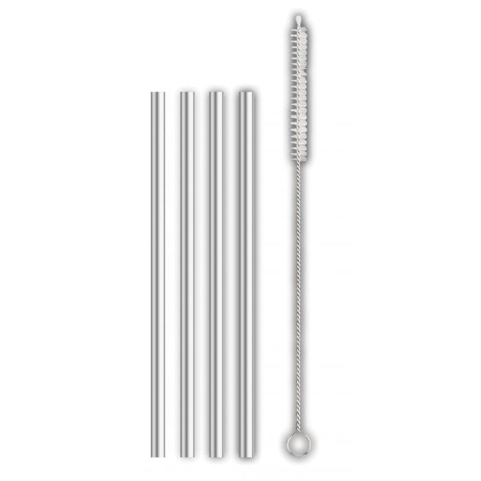 HIC Kitchen Stainless Steel Coctail Straw with Brush, Set of 4