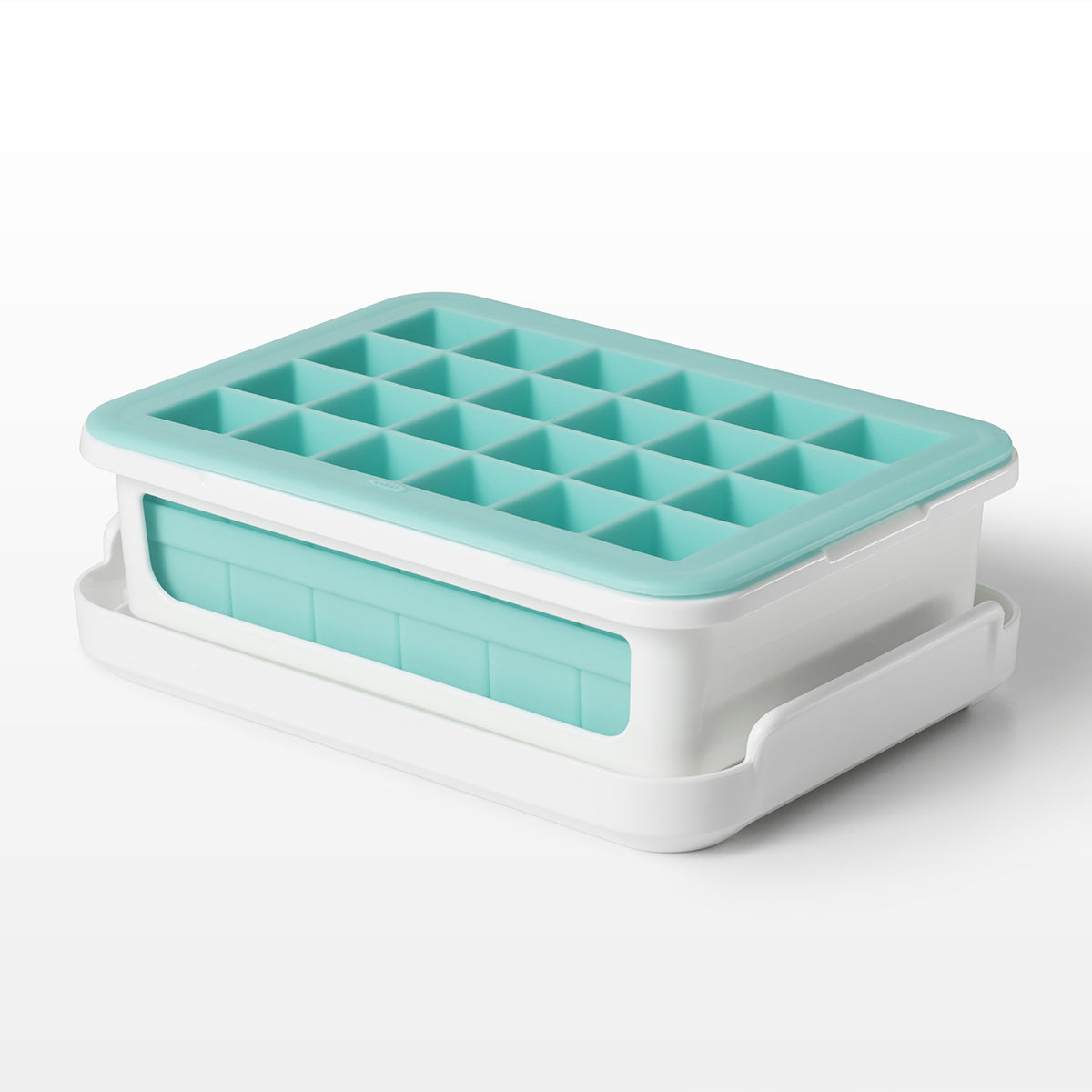 Food Grade Silicone Ice Cube Tray Include Non Spill Lids and Storage Bin  for Freezer, One
