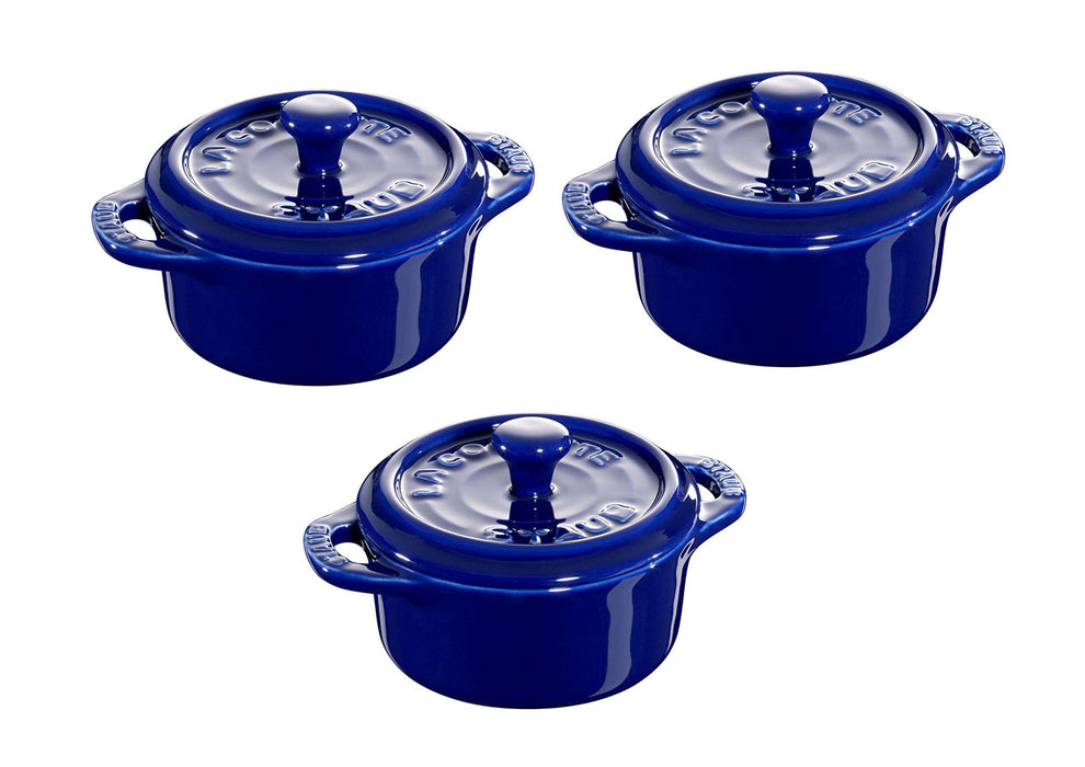 Staub Ceramic 3 Pc Mini Round Cocotte Set  in Dark Blue