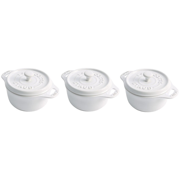 Staub Ceramic 3 Pc Mini Round Cocotte Set in White — Las Cosas Kitchen  Shoppe