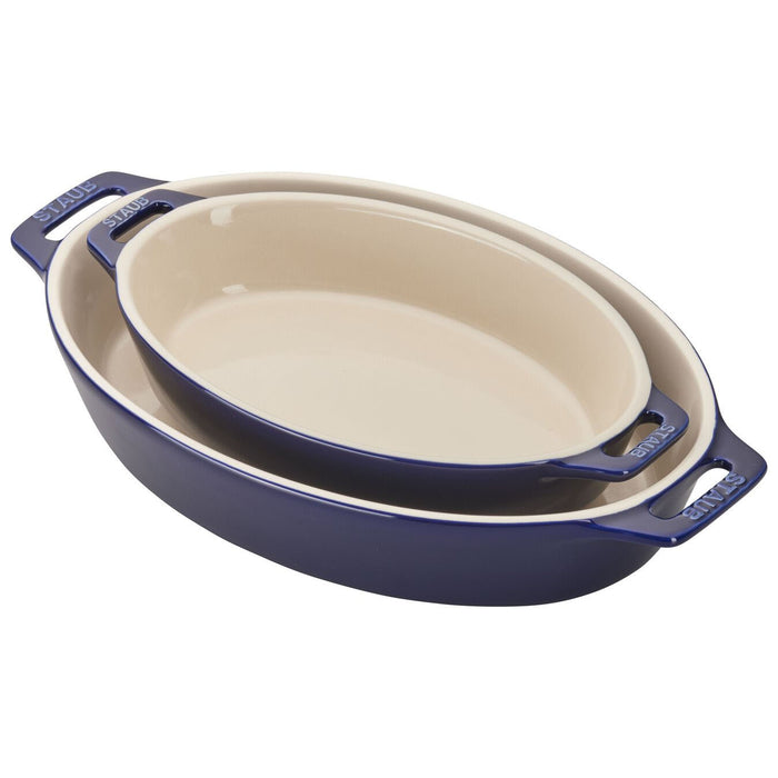 Staub Ceramic 2 Pc Oval Baking Dish Set in Dark Blue