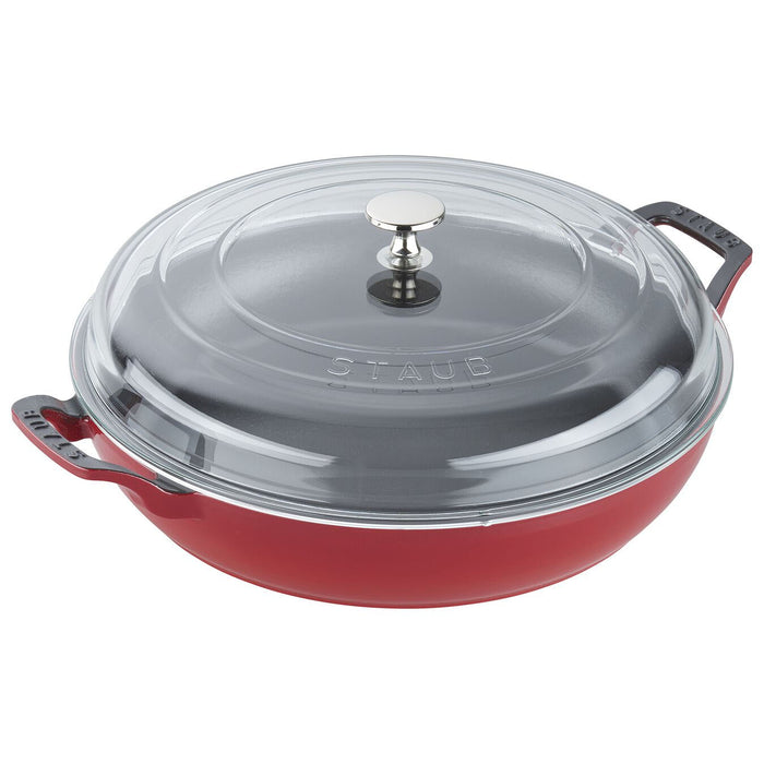 Staub Enameled Cast Iron 3.5 Qt Braiser with Glass Lid in Cherry Red