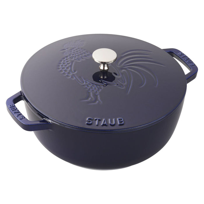 Staub Enameled Cast Iron 3.75 Qt Essential French Oven Rooster Lid in Dark Blue