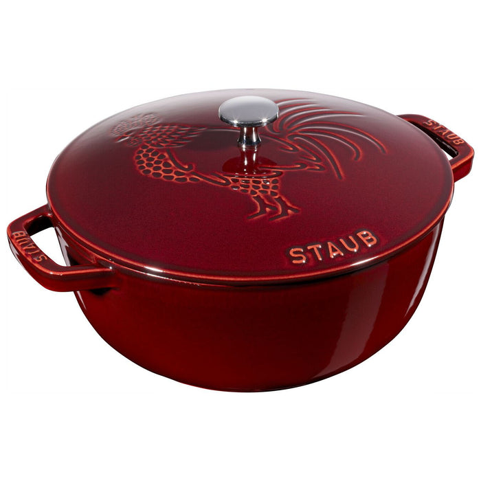Staub Enameled Cast Iron 3.75 Qt Essential French Oven Rooster Lid in Grenadine