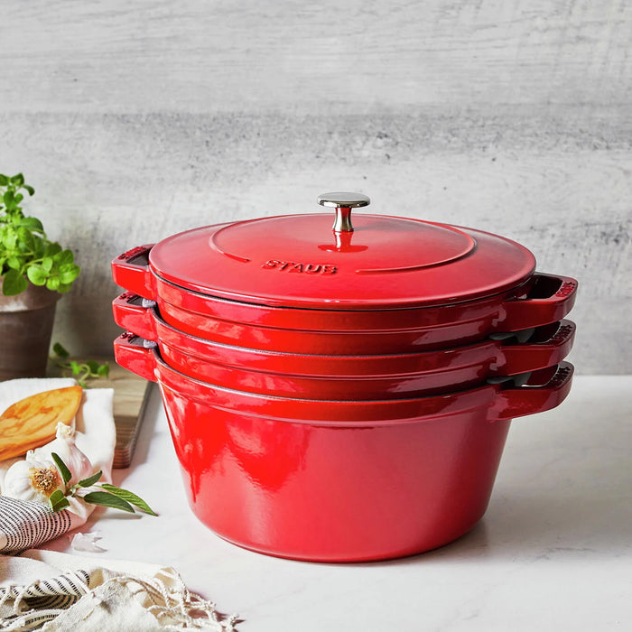 Staub Enameled Cast Iron 4 Pc Stackable Set in Cherry