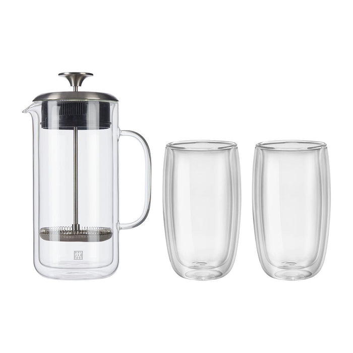 ZWILLING Sorrento Plus 3 Pc Double Wall French Press and Latte Glass Set